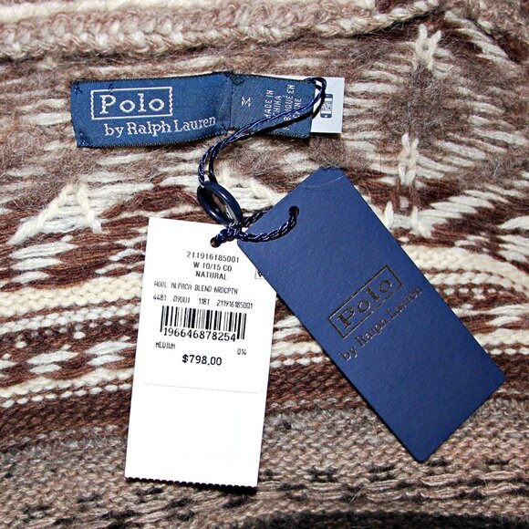 Polo Ralph Lauren Wool-Alpaca-Blend Geo-Motif Shawl Collar Belt Coatigan  M $798 - Picture 14 of 16